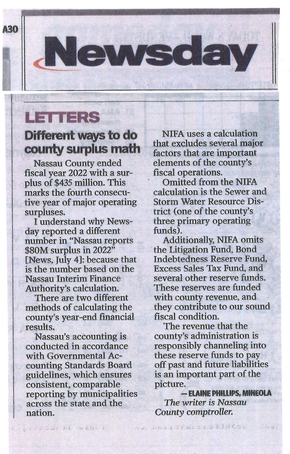 Newsday Letter to the Editor 7.13.2023